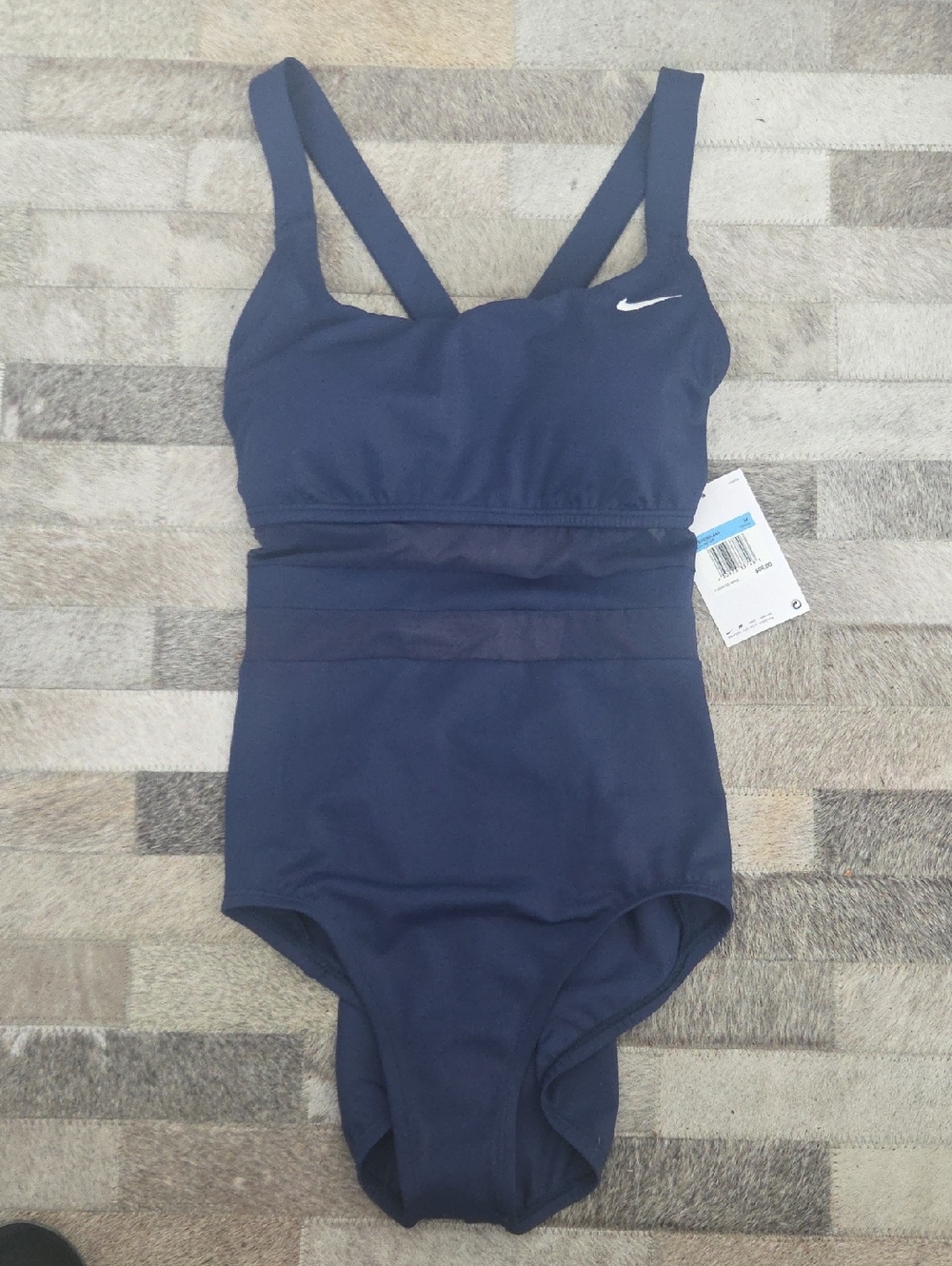 Nike Navy Blue One-Piece Swim Suit with White Swoosh